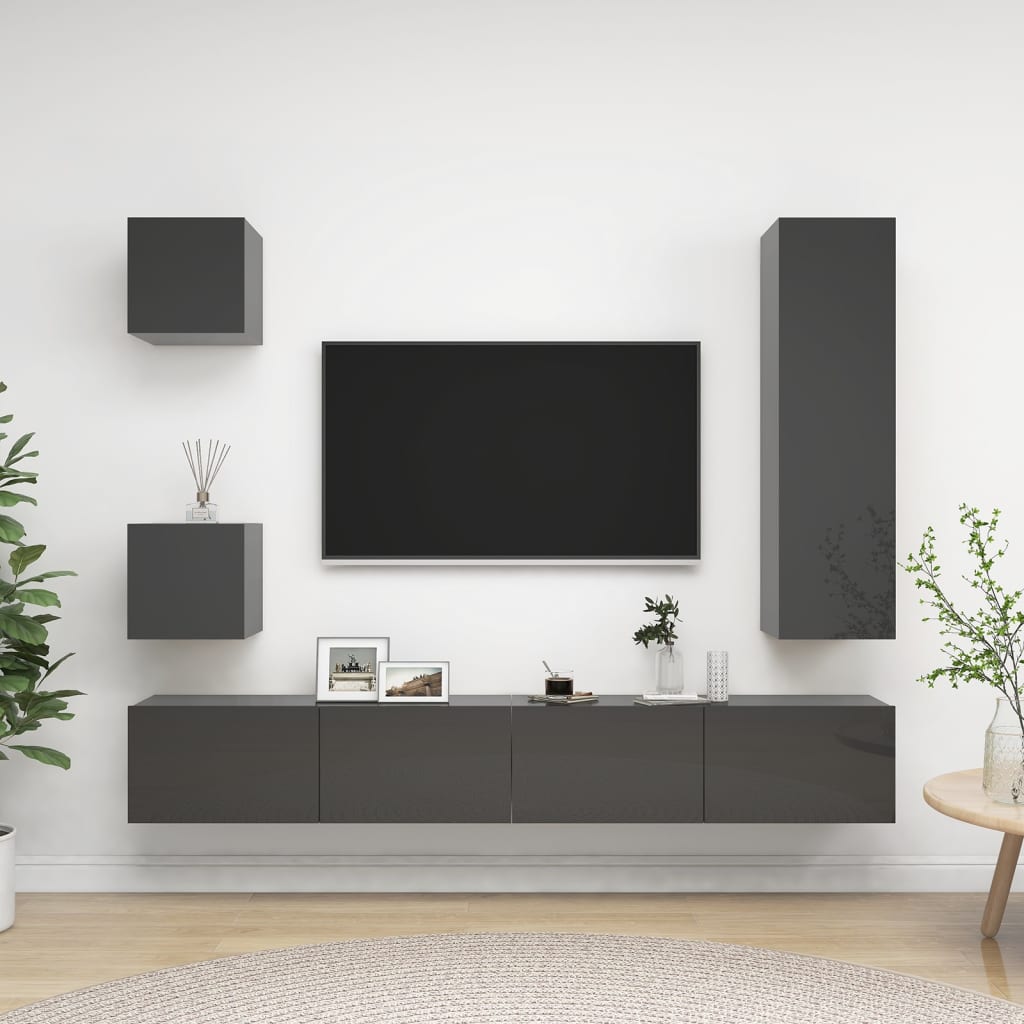 5-tlg. TV-Schrank-Set Hochglanz-Grau Holzwerkstoff kaufen