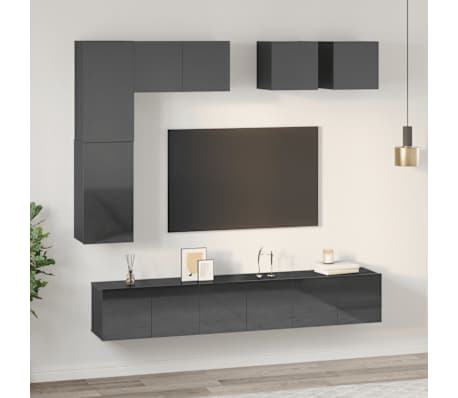 vidaXL Televizoriaus spintelių komplektas, 8 dalių, pilkas, MDP