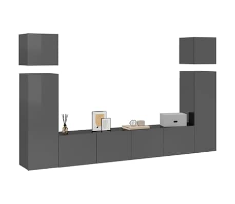 vidaXL Televizoriaus spintelių komplektas, 8 dalių, pilkas, MDP