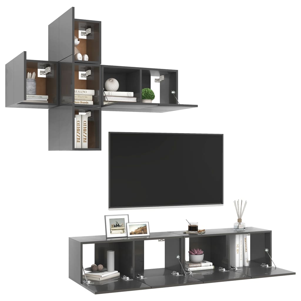 

vidaXL 7-delige Tv-meubelset spaanplaat hoogglans grijs