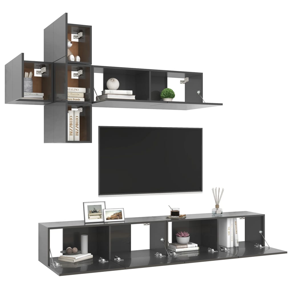 

vidaXL 7-delige Tv-meubelset spaanplaat hoogglans grijs