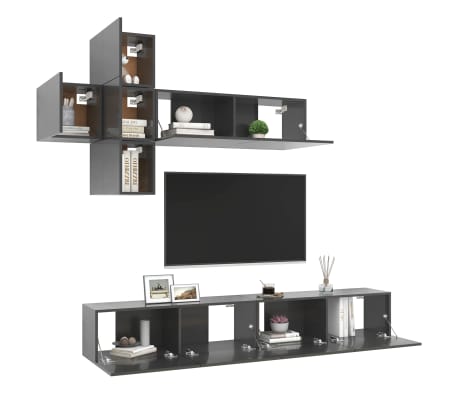 vidaXL Televizoriaus spintelių komplektas, 7 dalių, pilkas, MDP
