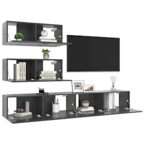 vidaXL Televizoriaus spintelių komplektas, 4 dalių, pilkas, MDP