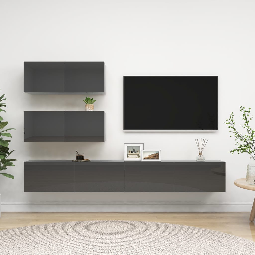 vida XL 4-tlg. TV-Schrank-Set Hochglanz-Grau Holzwerkstoff