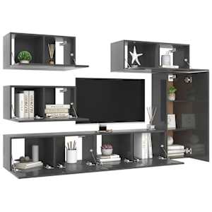 vidaXL Televizoriaus spintelių komplektas, 6 dalių, pilkas, MDP