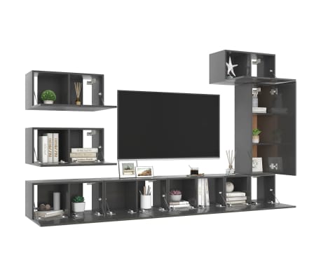 vidaXL Televizoriaus spintelių komplektas, 8 dalių, pilkas, MDP