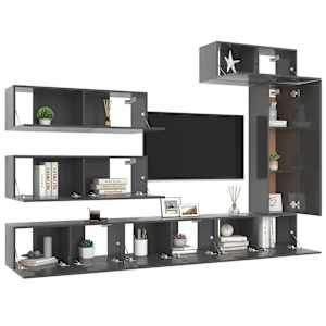 vidaXL Televizoriaus spintelių komplektas, 7 dalių, pilkas, MDP