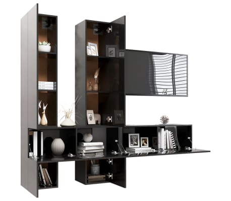 vidaXL Televizoriaus spintelių komplektas, 6 dalių, pilkas, MDP