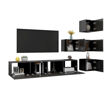 vidaXL Televizoriaus spintelių komplektas, 6 dalių, pilkas, MDP