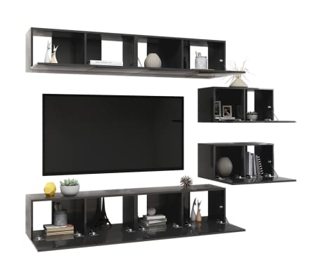 vidaXL Televizoriaus spintelių komplektas, 6 dalių, pilkas, MDP