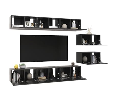 vidaXL Televizoriaus spintelės, 8vnt., pilkos spalvos, MDP, blizgios