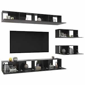 vidaXL Televizoriaus spintelių komplektas, 6 dalių, pilkas, MDP