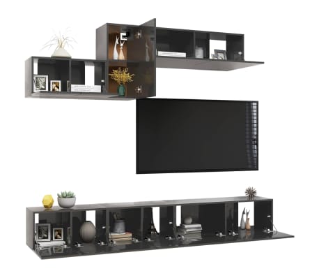 vidaXL Televizoriaus spintelių komplektas, 6 dalių, pilkas, MDP