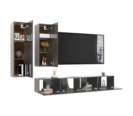 vidaXL Televizoriaus spintelių komplektas, 4 dalių, pilkas, MDP