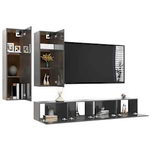 vidaXL Televizoriaus spintelių komplektas, 4 dalių, pilkas, MDP