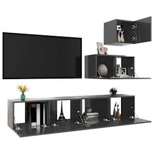 vidaXL Televizoriaus spintelių komplektas, 4 dalių, pilkas, MDP