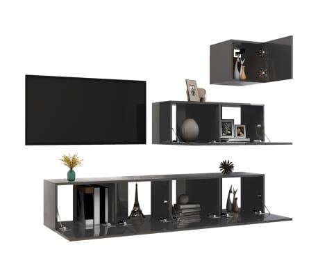 vidaXL Televizoriaus spintelių komplektas, 4 dalių, pilkas, MDP