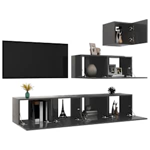 vidaXL Televizoriaus spintelių komplektas, 4 dalių, pilkas, MDP