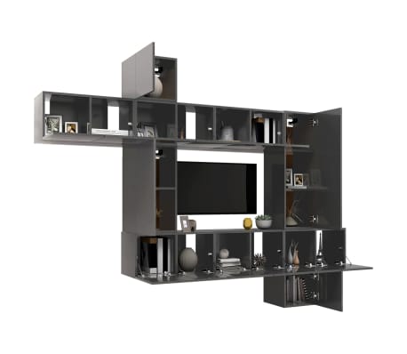 vidaXL Televizoriaus spintelių komplektas, 10 dalių, pilkas, MDP