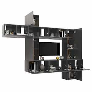 vidaXL Televizoriaus spintelių komplektas, 10 dalių, pilkas, MDP