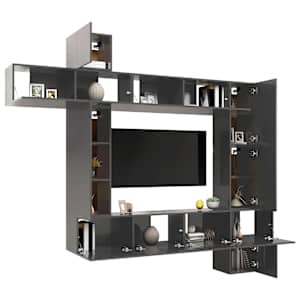 vidaXL Televizoriaus spintelių komplektas, 9 dalių, pilkas, MDP