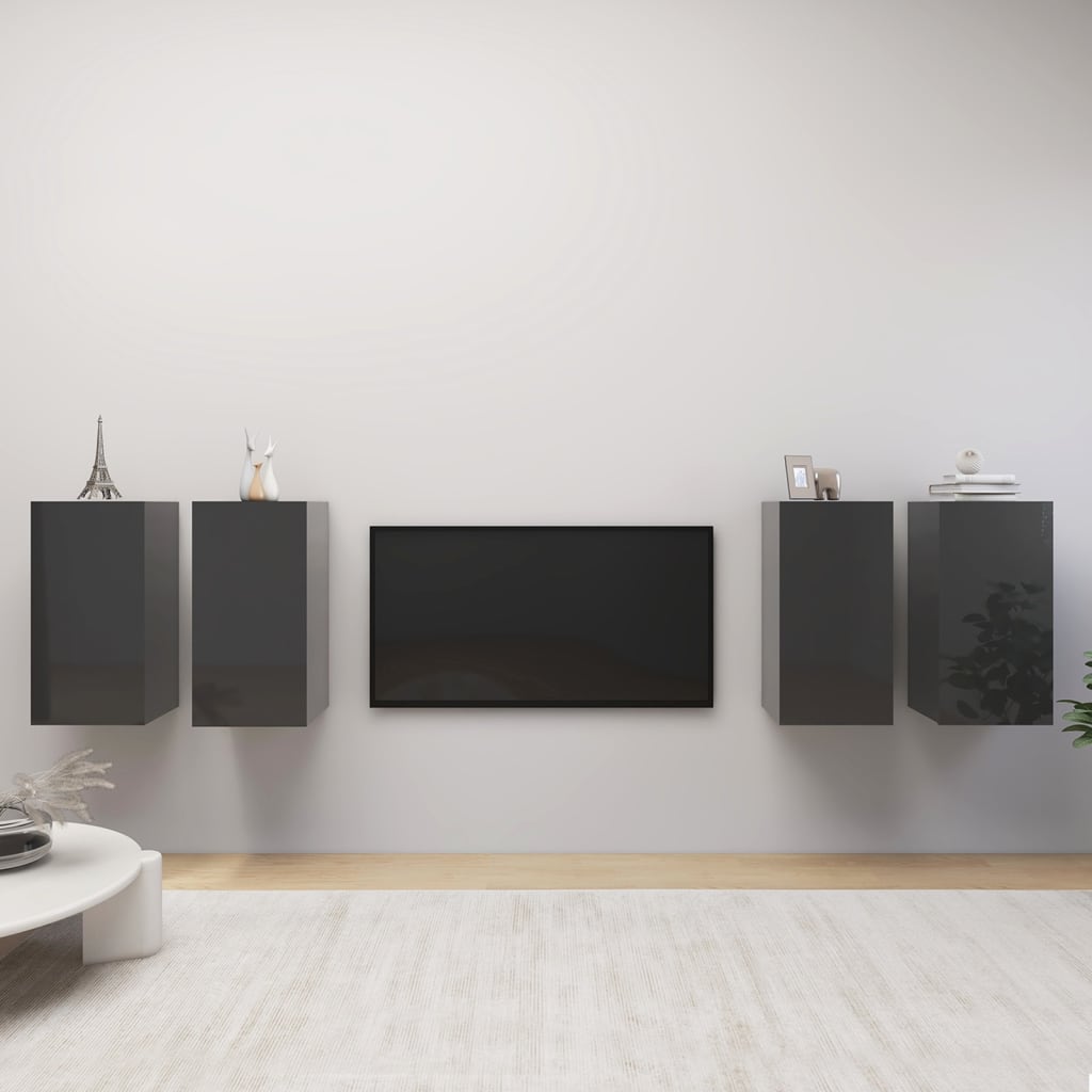 TV stolky 4 ks šedé s vysokým leskem 30,5x30x60 cm dřevotříska
