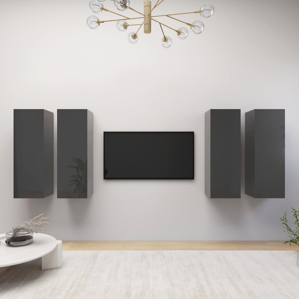 TV skříňky 4 ks šedé vysoký lesk 30,5 x 30 x 90 cm dřevotříska