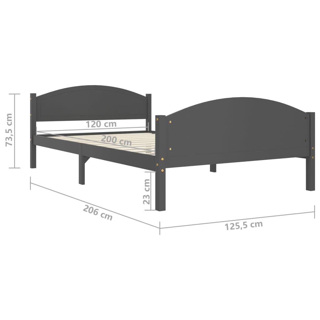 Posteljni okvir temno siv iz trdne borovine 120x200 cm