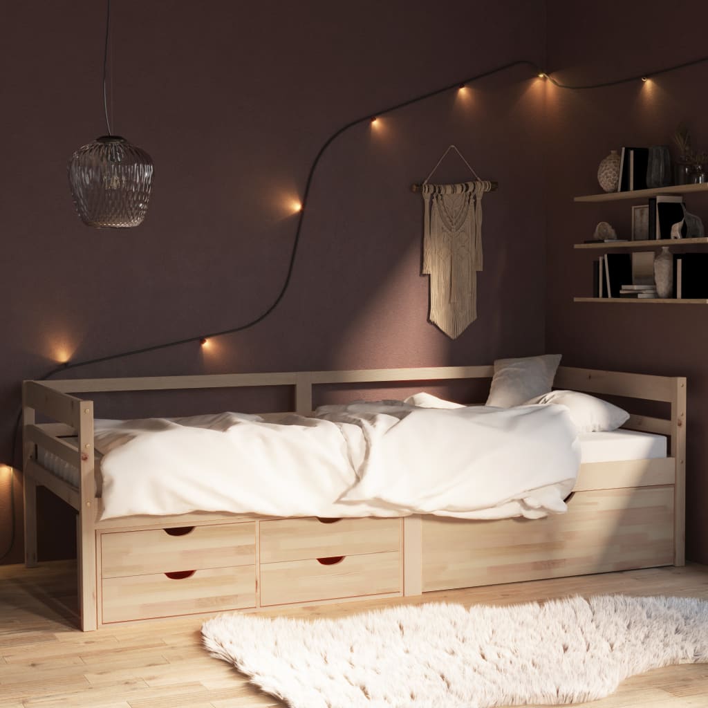 vidaXL Cadru de pat cu sertare şi dulap, 90x200 cm, lemn masiv de pin
