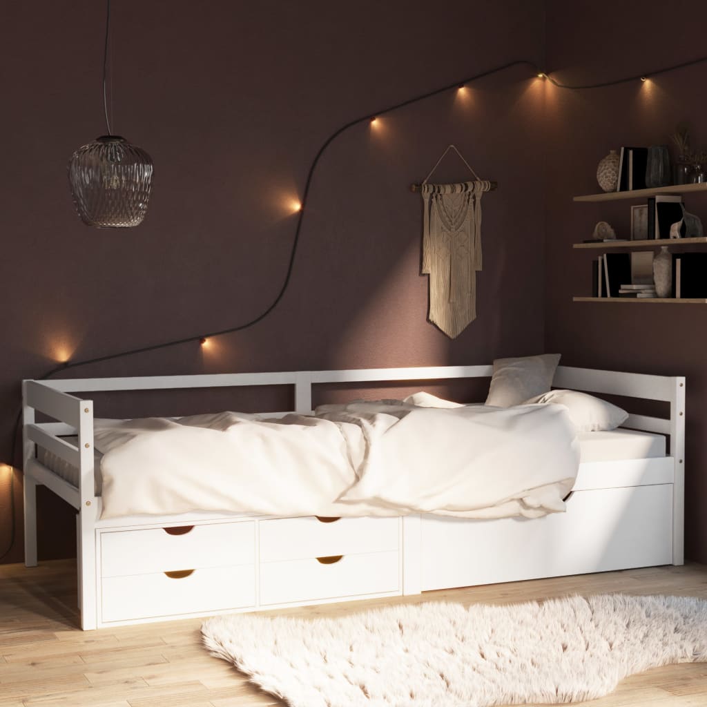 vidaXL Cadru de pat cu sertare şi dulap, alb, 90x200 cm lemn masiv pin