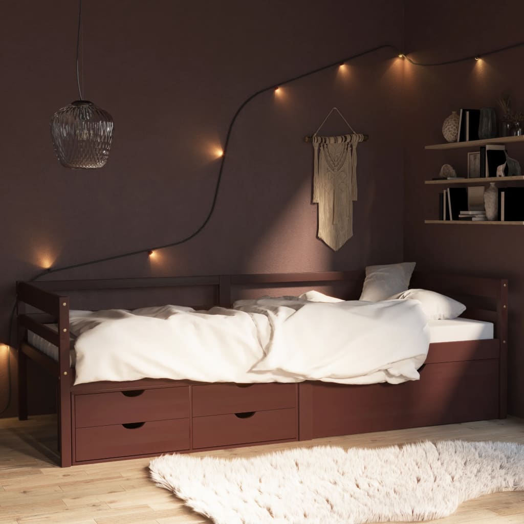 Rám postele se zásuvkami tmavě hnědý borovice 90 x 200 cm