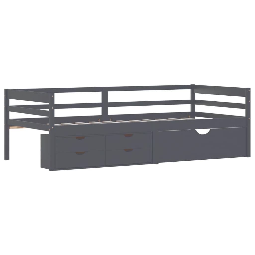 vidaXL Bed Frame with Drawers&Cabinet Dark Grey Solid Pinewood 90x200cm