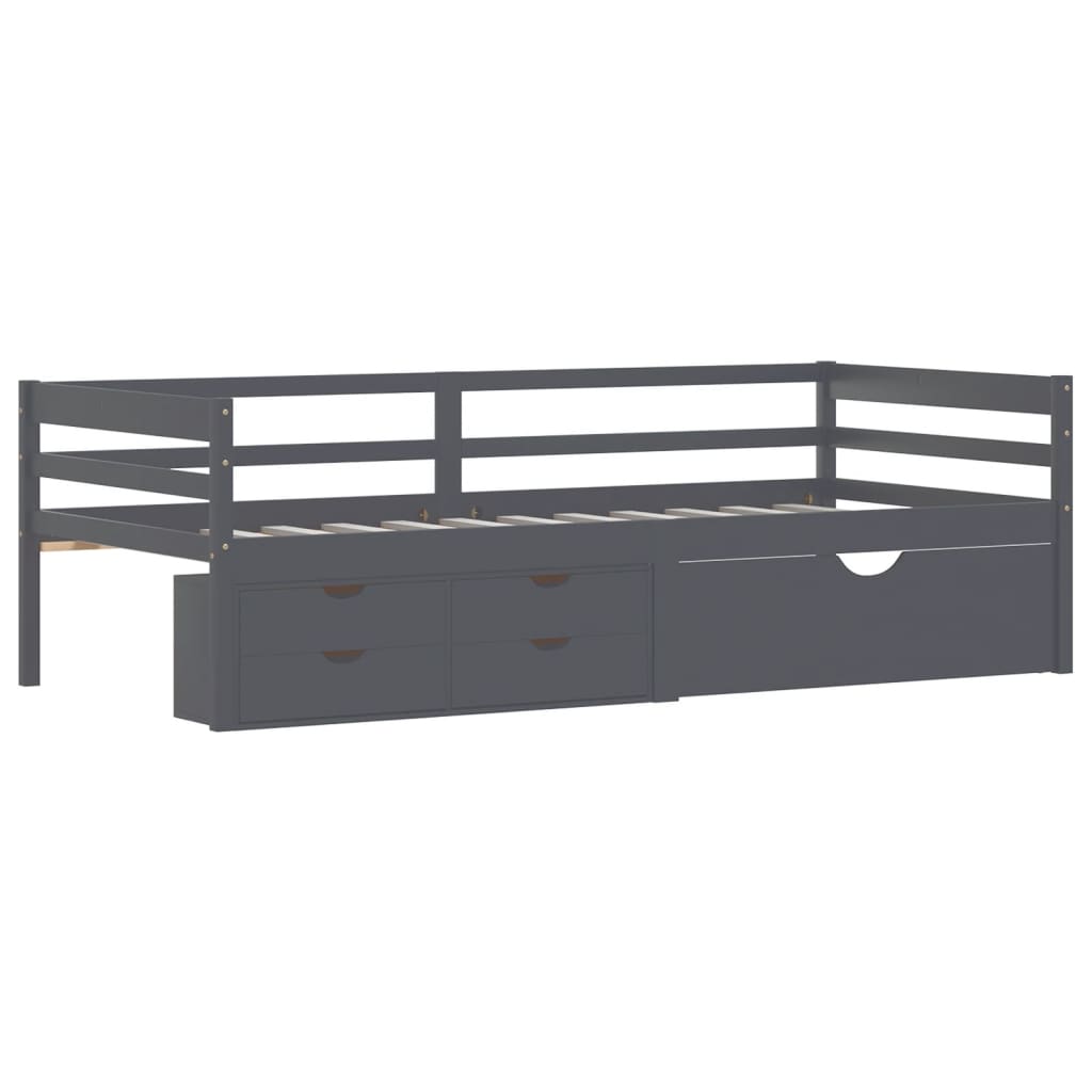 vidaXL Bedframe met lades en kast massief grenenhout grijs 90x200 cm