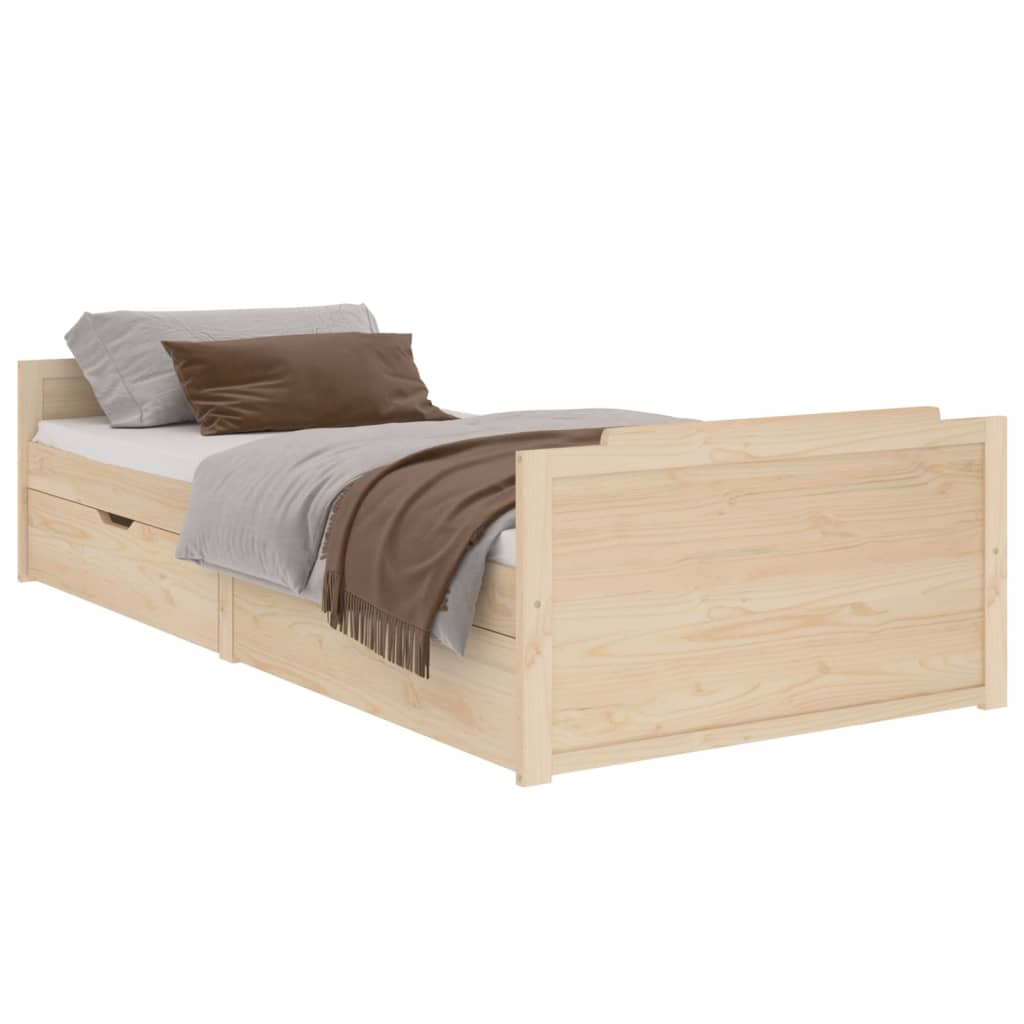 Рамка за легло с чекмеджета, бор масив, 90х200 см