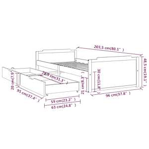 Rám postele se zásuvkami bílý masivní borové dřevo 90 x 200 cm - obrázek 9