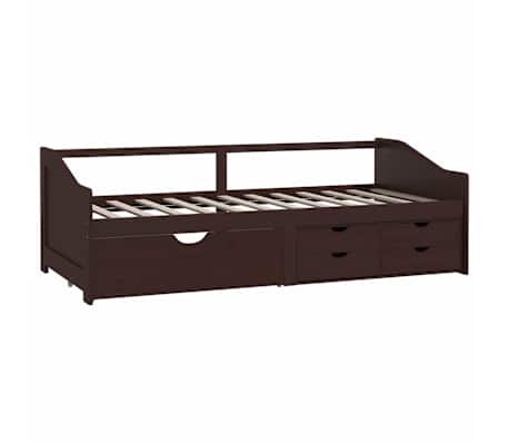 vidaXL Sengeramme 3 seter med skuffer heltre furu 90x200 cm m&oslash;rkebrun