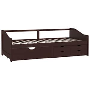 vidaXL Sengeramme 3 seter med skuffer heltre furu 90x200 cm m&oslash;rkebrun