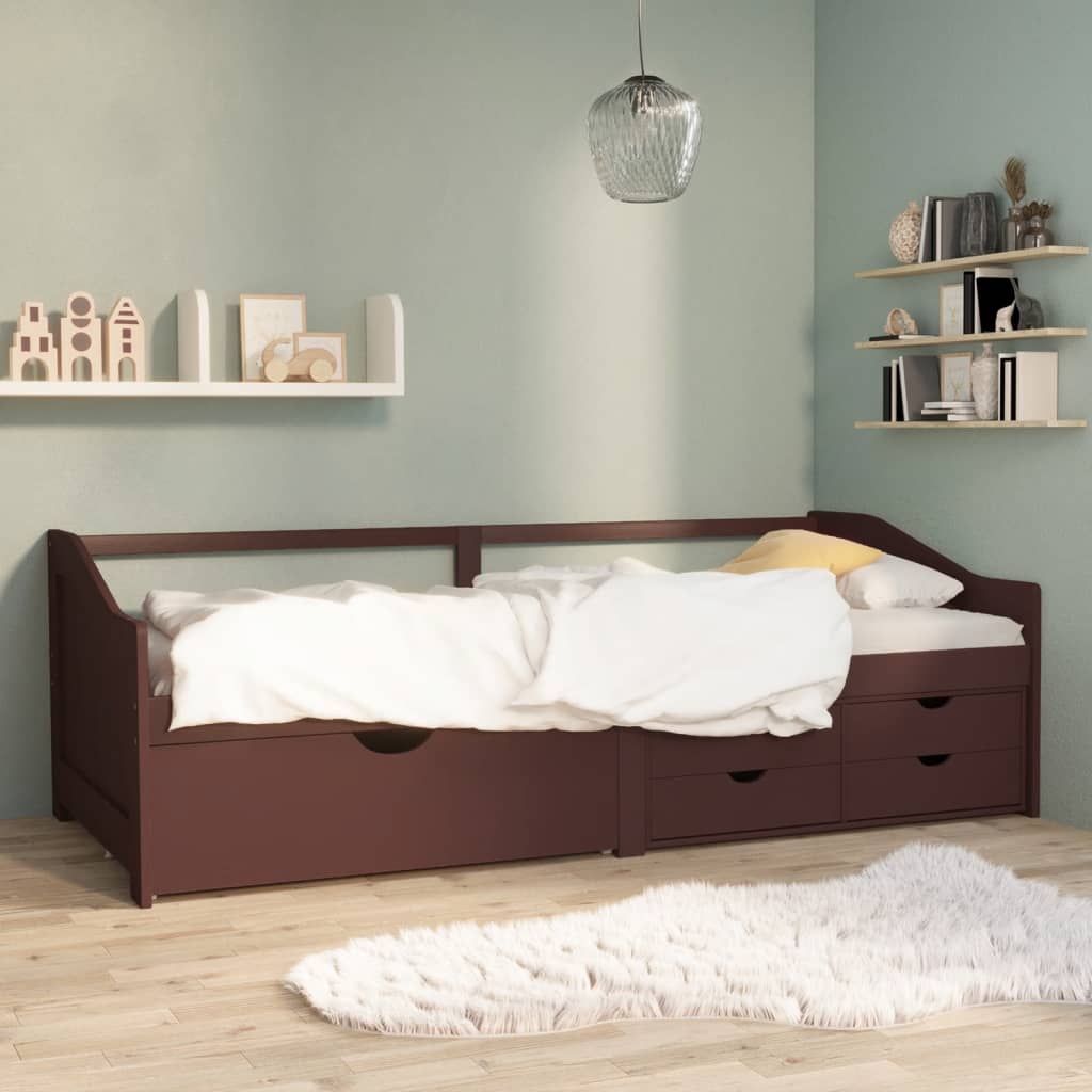  3-miestna posteľ so zásuvkami tmavohnedá masívna borovica 90x200 cm