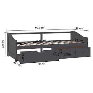 3místná válenda se zásuvkami šedá masivní borovice 90 x 200 cm - obrázek 9