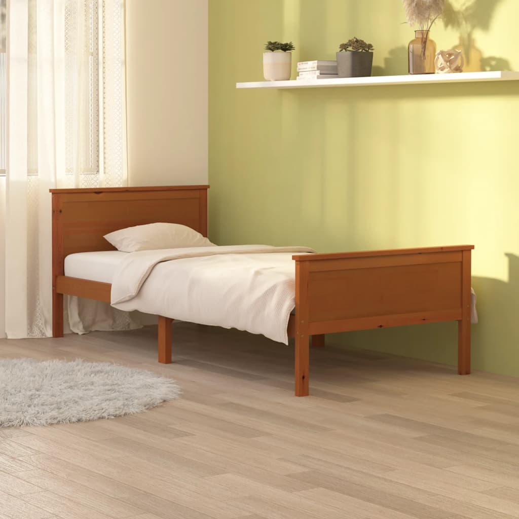 vidaXL Sängynrunko hunajanruskea täysi mänty 100x200 cm