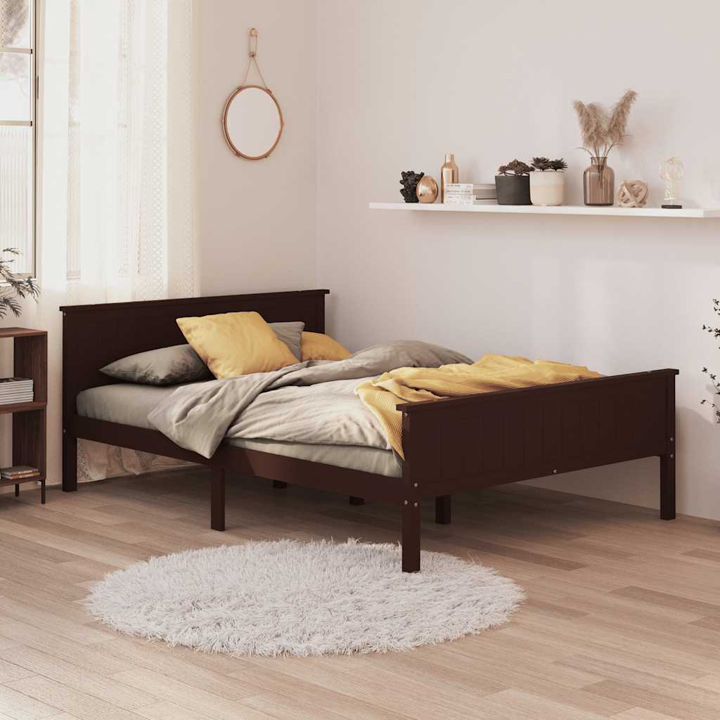 vidaXL Sängynrunko tummanruskea täysi mänty 120x200 cm