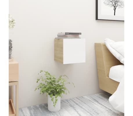 vidaXL Nattbord 2 stk hvit og sonoma eik 30,5x30x30 cm konstruert tre