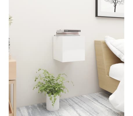 vidaXL Nattbord 2 stk høyglans hvit 30,5x30x30 cm konstruert tre