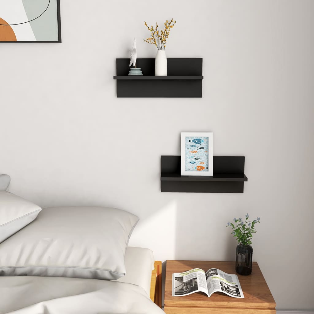 

vidaXL Wandschappen 2 st 40x11,5x18 cm spaanplaat zwart