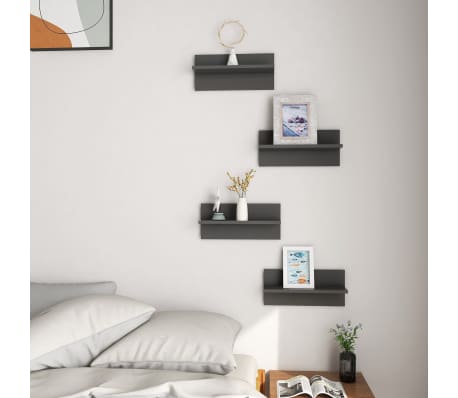 vidaXL Sein&auml;hyllyt 4 kpl harmaa 40x11,5x18 cm tekninen puu