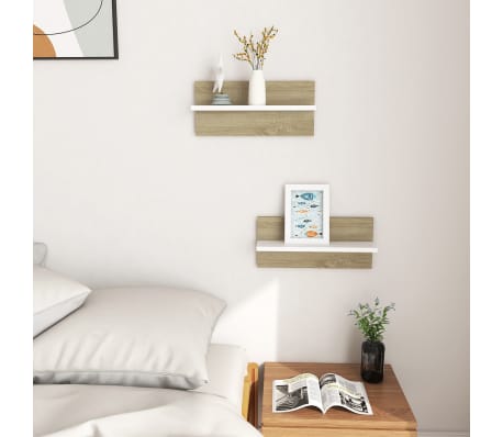 vidaXL Sein&auml;hyllyt 2 kpl valkoinen ja Sonoma-tammi 40x11,5x18 cm