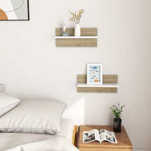 vidaXL Sein&auml;hyllyt 2 kpl valkoinen ja Sonoma-tammi 40x11,5x18 cm