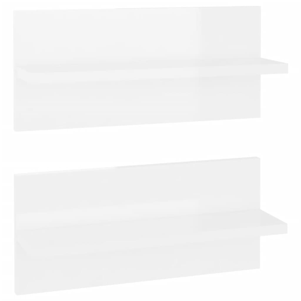 Rafturi de perete, 2 buc., alb extralucios, 40×11,5×18 cm, PAL