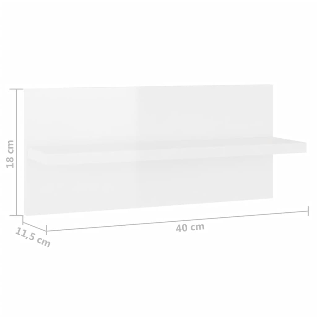 Wandregale 2 Stk. Hochglanz-Weiß 40×11,5×18 cm