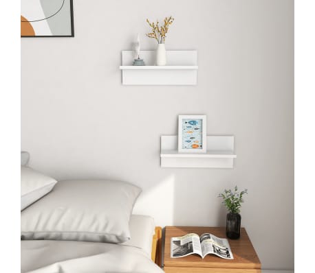 vidaXL Sein&auml;hyllyt 2 kpl korkeakiilto valkoinen 40x11,5x18 cm